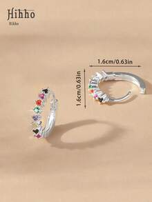 Hihho 1 Cặp bông tai tròn khảm đá Zirconia nhiều màu thời trang tối giản, phụ kiện trang sức cá nhân hóa làm quà tặng cho các cô gái, tiệc ngày lễ tình nhân - Bạc - Xem 8