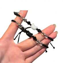 2 Pieces Couple Black And White Cat Bracelet, Exquisite Niche Woven Wristband, Simple And Versatile