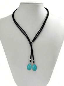 1pc Adjustable Y-Shaped Turquoise Necklace, Bohemian Style Suitable For Women's Daily And Holiday Wear