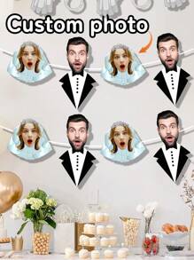 7/14/21 peças Faixas Personalizadas com Fotos do Noivo e da Noiva, Decorações de Faixas Personalizadas para Festa de Casamento, Padrões de Fotos Personalizadas do Noivo e da Noiva, Decorações para Chá de Panela, Chá de Casal, Despedida de Solteiro