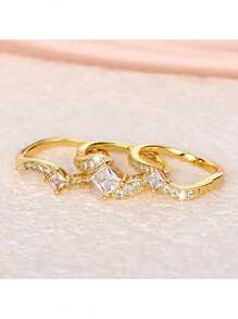Set de 3 anillos de moda exquisitos de color dorado - Regalo de aniversario, conjunto de joyería nupcial, de compromiso y de boda