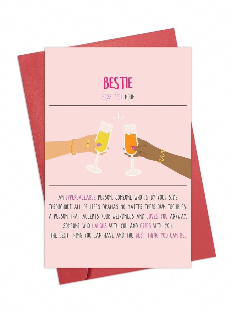 1pc Bestfriend Card - Birthday Card For Best Friend - Bestie Cheers - Friendship Gifts For Women Female - BFF Appreciation Thank You I Love You Card For Her - Galentines Day Cards - Multicolor - View 1