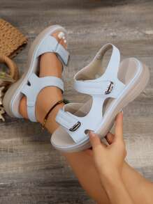 Women's Simple Summer Wedge Sandals, Breathable PU Material, Mid-Heel Casual Beach Slippers, Versatile Commuting Flats