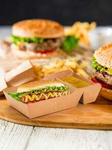 10/20pcs Disposable Kraft Paper Food Tray Boats With Dip Pocket, Rustic French Fries Box With Compartment Holder For Ketchup, Sauce, Perfect For Birthday Parties, Gatherings, Food Trucks, And Restaurants, Trays For Serving Food