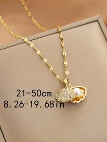1pc Fashionable Minimalist Micro-Inlaid Zirconia Faux Pearl Shell Necklace
