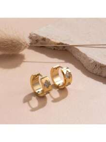 1 Pair Fashion Minimalist Micro-Inlaid Diamond Patterned Stainless Steel Hoop Earrings