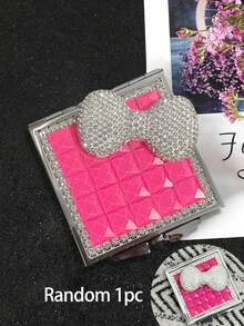 1 件蝴蝶结小镜子，新款法式方形金属小镜子，带闪亮水钻蝴蝶结，双面折叠便携式化妆镜，适合亲戚、朋友、同事、女朋友的装饰礼品 - 彩色 - 查看 13
