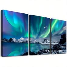 3pcs Frameless Canvas Prints, Suitable For Living Room Wall Decoration, Bedroom And Dining Room Wall Decoration, Office Home Art Hangings, Farmhouse Style Canvas Hangings, Aurora Landscape Paintings,Decoration Maison,Tableau Mural