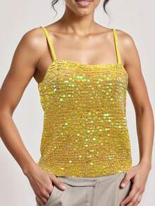 Women Sequins Knit Crochet Vest Tank Cami Crop Top Rave Party Club Tops - 綠色 - 查看 1