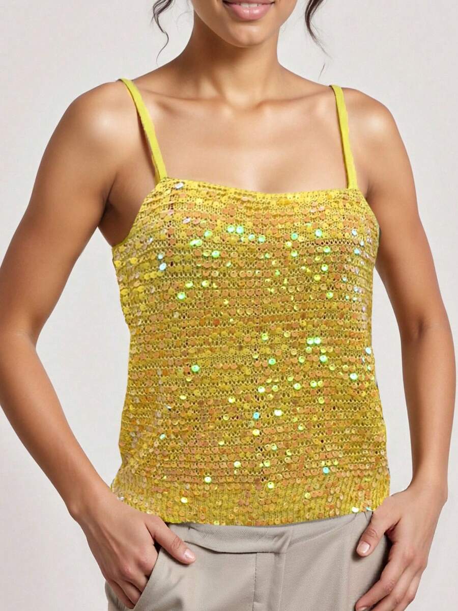 Women Sequins Knit Crochet Vest Tank Cami Crop Top Rave Party Club Tops - 綠色 - 查看 1
