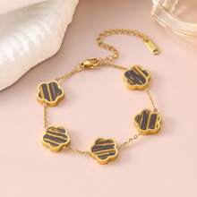 1 件时尚优雅复古百搭花卉钛钢幸运五瓣花手链，双面贝母三叶草五叶不锈钢手链 - 紅色 - 查看 4