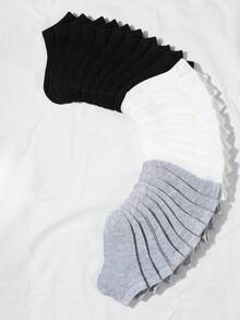 10/20/30 Pairs Kids Spring/Summer Solid Color Breathable Comfortable Sport Ankle Socks - Multicolor - View 2