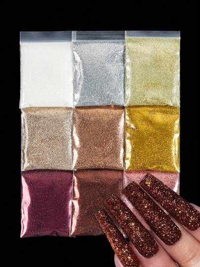 10g Polvo de uñas dorado marrón, Decoración de arte de uñas con pigmento cromado brillante blanco fino