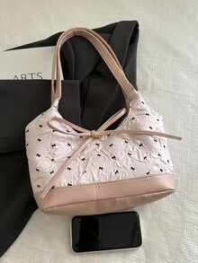 优雅时尚蝴蝶结装饰女士单肩包，适合购物、手提包、逛街、年轻女性、大学生、新人、白领。非常适合办公室、大学、工作、商务、通勤、户外活动、旅行和短途旅行。