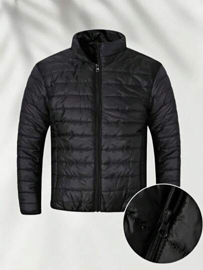 男士长袖棉质加厚冬装外套，纯色立领休闲摩托车外套，轻便保暖，户外休闲旅行上衣，适合秋冬季穿着