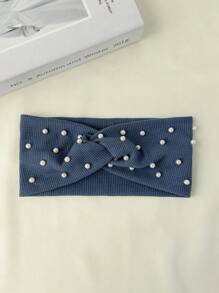 Damen Haarband mit Kunstperlen Dekor - minimalistisches und elegantes Design, weiches und warmes Material, 6 Farben (Navy Blau/Schwarz/Burgund/Rosa/Beige/Grau), passend für Lässig- und Formelle Anlässe, modischer Haarschmuck, klassisches Schleifen Design, bequeme Haraccessoire, klassische Haarbänder
