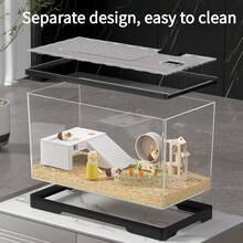 Hamster Cage, Transparent Hamster Luxury Villa, Acrylic Small Pet Cage, Suitable For Hamsters, Gerbils, Chinchillas, Large Space Anti-Chew Accessories - Clear - View 3