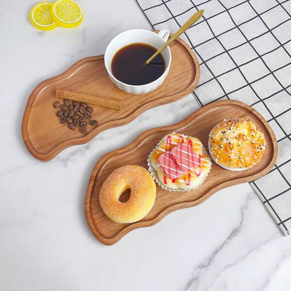 1pc Asymmetrical Rosewood Tray, Wooden Tray For Home Use, Tea Tray, Cup Tray, Breakfast Tray, Can Hold Pastries, Breads, Snacks, Desserts, Also Suitable For Commercial Serving Tray