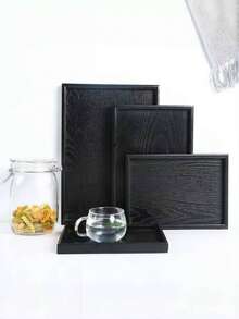 1PC 黑色木质托盘适用于咖啡馆、家庭、甜点、茶、面包、小吃和杯子。也适用于食物、蛋糕、沙拉、水果、寿司、饮料、牛排、披萨和带有纹理的哑光饰面服务盘。 - 黑色 - 查看 11