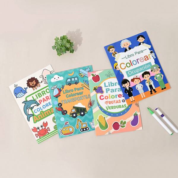 Livro de Colorir Educacional em Espanhol Idades 3+ - Aprenda Animais, Frutas, Legumes com Papel Grosso, Desenho Fácil e Atividade de Rabiscar, De Volta às Aulas, Material Escolar
