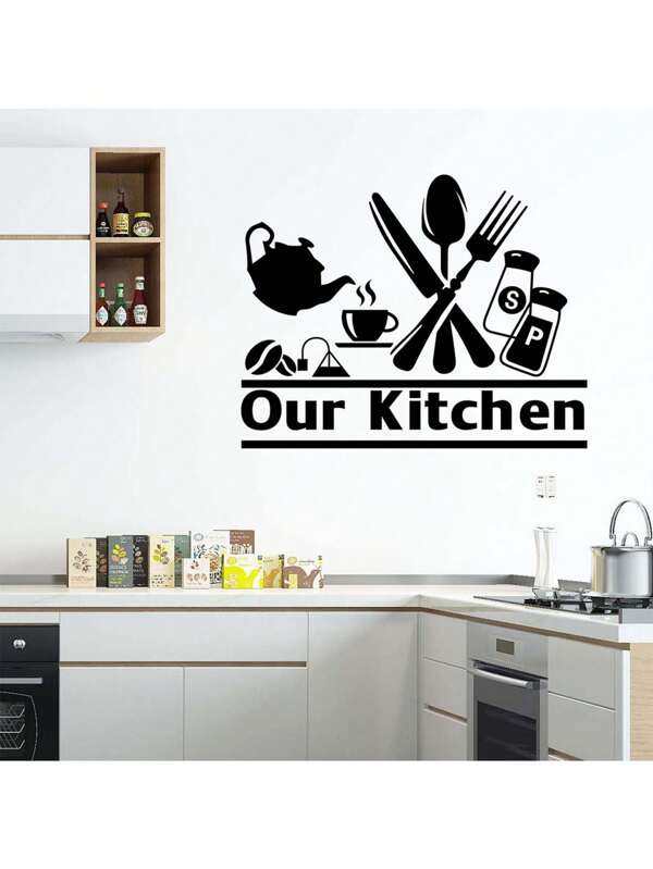 Kitchen Stickers/Decorative Stickers OUR Kitchen Knife And Fork Stickers Waterproof And Dustproof Stickers, 1 Piece Pvc Material Removable Wear-Resistant Stickers, Wall Stickers 22*17.3 Inches, Suitable For Kitchen Decoration, Wall Decoration, Restaurant Decoration, Interesting Birthday Gifts, Graduation Gifts, Make Your Home A New Look