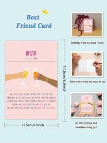 1pc Bestfriend Card - Birthday Card For Best Friend - Bestie Cheers - Friendship Gifts For Women Female - BFF Appreciation Thank You I Love You Card For Her - Galentines Day Cards - Multicolor - View 3