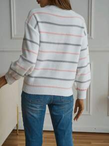 Maglione lavorato a maglia a righe e a blocchi di colore casual, da donna, taglie forti, per autunno/inverno