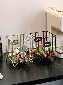 1pc Coffee Capsule Storage Box - Metal Material, New Square Design High Capacity Organizer, Home, Snack And Candy Storage Basket, Ideal For Kitchen, Bar Or Coffee Shop Counter Display, Colorful Coffee Bar Decor