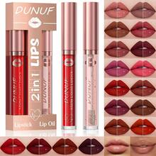 DUNUF Lip Gloss Lip Oil Set 2 Pieces Set Not Easy To Stick Cup Matte Lip Gloss Set Waterproof Long-Lasting Non-Fading Moisturizing - Multicolor - View 2