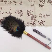 28-47cm künstliche Feder mit Nussholzgriff Staubwedel, mit Quasten Haushalts Staub Wischer Bürste Griff Entfernung und Reinigungsornament, antistatisch Entfernungs Duster Fellendreinigungsutensilien