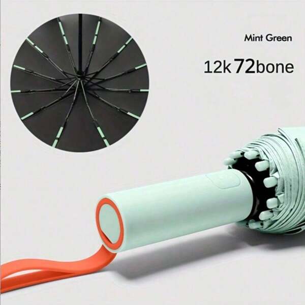 72-Bone Ultra-Strong Windproof Rainproof Automatic Umbrella, Large UV Protection Folding Umbrella, Unisex Umbrella (Strap Color Random)