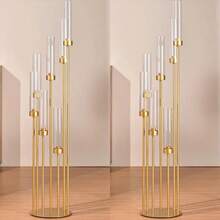 2 件/4 件多臂金色金属烛台 | 高落地烛台套装，适用于圣诞节、婚礼、家居、万圣节派对装饰