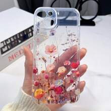 Transparente Blumenprint Floral Handyhülle kompatibel mit iPhone 16 15 14 13 11 Pro Max 14 Plus 12 Mini, klare Rückseite, weich