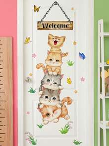 1pc Creative Cute Stacked High Dinosaurs Pattern Self-Adhesive Wall Stickers, Bedroom Bathroom Living Room Porch Home Decoration Wall Stickers, Removable Stickers, Wall Decor Decals