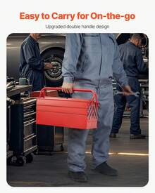 Metal Tool Box, 18-Inch, 3-Tier 5-Tray Portable Folding Tool Chest Organizer With Handle & Lock Hole, Powder Coated Steel, Cantilever Toolbox For Household Factory Warehouse Repair Shop, Red - 3-tier 5-tray - View 5