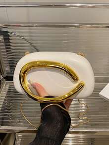 独特设计高端金属细节装饰盒状手拿包，新款女士晚宴包，适合派对、宴会、舞会、时尚链条单肩包/斜挎包、化妆包、手机包和零钱包 - 白色 - 查看 2