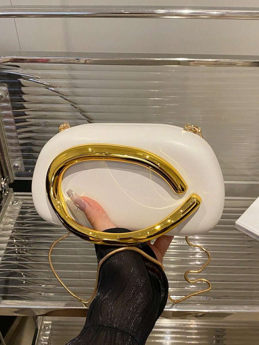 独特设计高端金属细节装饰盒状手拿包，新款女士晚宴包，适合派对、宴会、舞会、时尚链条单肩包/斜挎包、化妆包、手机包和零钱包