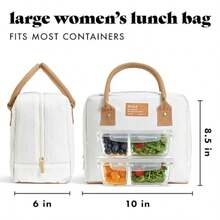 Cool SummerLunch Bag For Women Insulated Womens Lunch Bag For Work Leakproof And StainResistant Large Lunch Box For Women With Containers Zipper Closure Bloomington Bag Ivory Woven - Ngà voi - Xem 2
