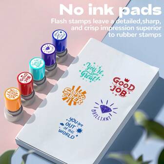 5pcs Round Colorful Teacher Evaluation Stamp Set - Auto-Ink Stamps, Photosensitive Stamps, Round Educational Behavior Stamps For Marking Homework, Encouraging Students & Classroom Essential, Great Gift For Teachers,Back To School,School Supplies