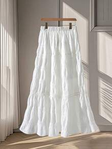 Plain Color Pleated Casual Ruffle Patchwork Skirt - White - View 2