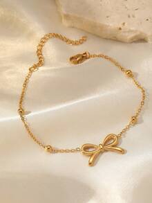 1pc Stainless Steel Women's Bow & Flower Chain Bracelet, Fashionable, Sweet And Minimalist, Suitable For Daily Wear - Bracelet - View 6