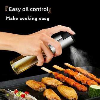 1PC Stainless Steel Olive Oil Spray Bottle With Glass Mister | BPA/BPS Free | Kitchen Cooking Sprayer For Oils, Vinegar & Dressings | Refillable For Baking, Frying & Seasoning