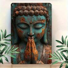 1pc 2D Flat, Buddha Style Retro Metal Plaque, 8"X12" Wall Art Decor - Easy To Install, Durable Metal Wall Decorations Suitable For Home, Cafe, Garage And Outdoor, Random Hole Design Available