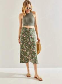 Gonna midi a-line casual con stampa floreale da donna