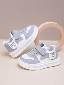 1 Pair Light Grey & White Color-Blocked Sneakers, Breathable And Chic To Pair With Shorts Or Pants, Hook And Loop Design For Easy On/Off, Soft & Cushioned Soles Like Walking On Clouds, "FASHION SINCE 1987" Branding For A Cool Vibe, Perfect For Everyday Wear, Preschool Activities And Making Your Child A Stylish Star
