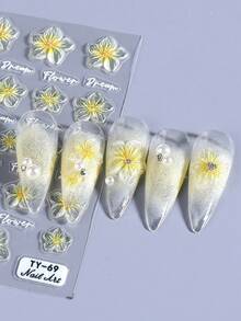 1片软胶莲花美甲贴纸，5D立体浮雕黄色仙女莲花美甲贴，彩色花瓣雕刻滑动美甲贴纸，DIY美甲装饰饰品 - 彩色 - 查看 7