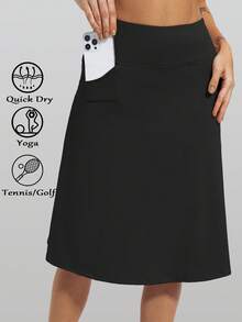 CZRLHYT Women's Golf Skirts Midi Length Tennis Skirts Knee Length Skorts Athletic Modest Long Acitive Casual Pockets UV Protection - 黑色 - 查看 1