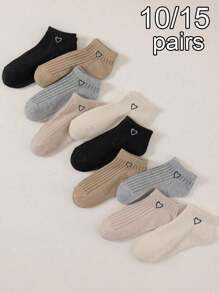 10/15 Pares de Meias Coloridas de Coração para Tornozelo, um Acessório Essencial para Garotas, Estilo Doce Japonês, Uso Diário Versátil, Design Baixo, Antiderrapante e Hipoalergênico, Meias Confortáveis e Respiráveis para Mulheres