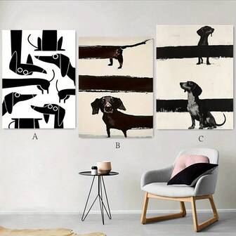 1pc/3pcs Set Modern Minimalist Black & White Dog Portraits Canvas Wall Arts,Abstract Dachshund Posters,For Living Room, Bedroom, Dorm, Coffee Shop,Office,Kitchen Wall Decoration,Perfect For Home And Room Decoration,NO Frame/Framed