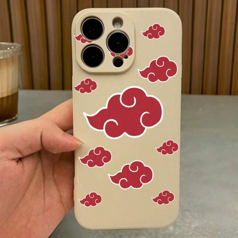 1 Piece Of High-End Sense Phone Case With Personalized Red Cloud Pattern, Suitable For IPhone 16Pro Max 11 12 13 14 15, High-End Sense Simple Phone Case With Dust Filter, With A Layer Of Velvet Inside. - 黑色 - 查看 1